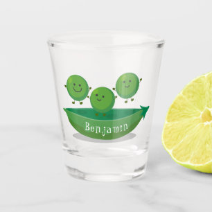 Cute jumping peas in pod cartoon illustration  shot glass