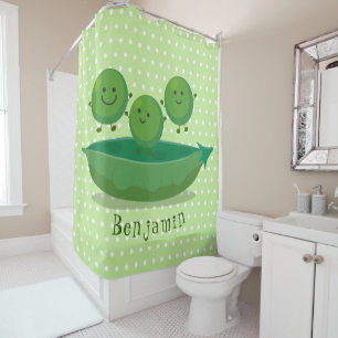 Cute jumping peas in pod cartoon illustration shower curtain