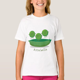 Cute jumping peas in pod cartoon illustration T-Shirt