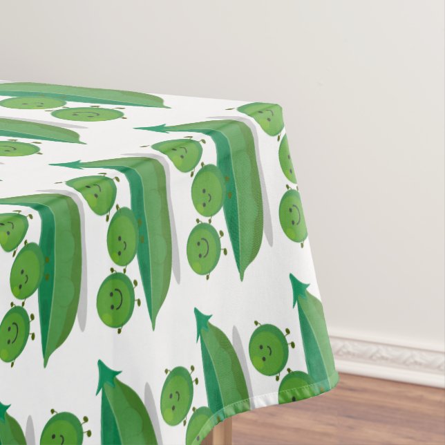 Cute jumping peas in pod cartoon illustration tablecloth (In Situ)
