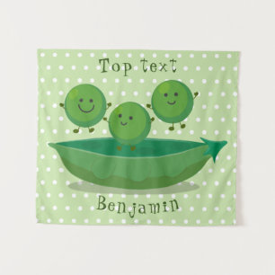 Cute jumping peas in pod cartoon illustration  tapestry