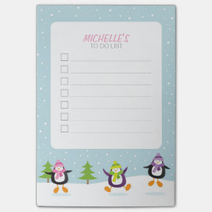 Cute Jumping Penguins in Snow Festive To Do List Post-it Notes