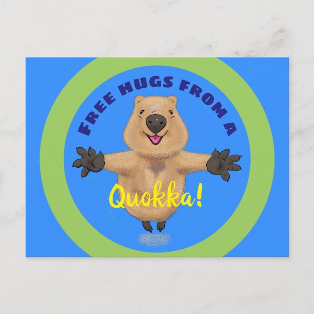 Cute jumping quokka cartoon postcard (Front)