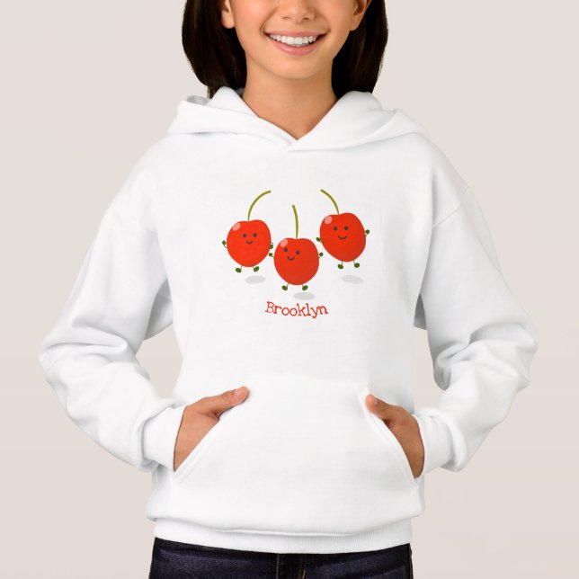 Cute jumping red cherries cartoon illustration (Front)