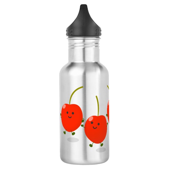 Cute jumping red cherries cartoon illustration 532 ml water bottle (Left)
