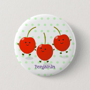 Cute jumping red cherries cartoon illustration 6 cm round badge