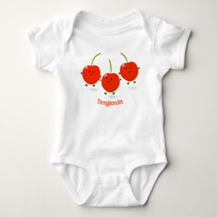 Cute jumping red cherries cartoon illustration baby bodysuit