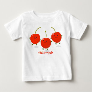 Cute jumping red cherries cartoon illustration baby T-Shirt
