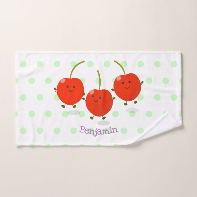 Cute jumping red cherries cartoon illustration bath towel set (Hand Towel)