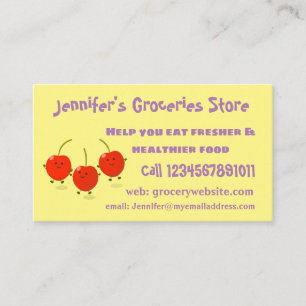 Cute jumping red cherries cartoon illustration business card