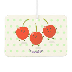 Cute jumping red cherries cartoon illustration car air freshener