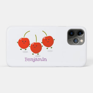 Cute jumping red cherries cartoon illustration iPhone 11 pro case