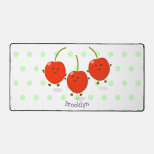 Cute jumping red cherries cartoon illustration desk mat
