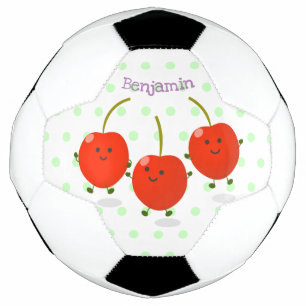 Cute jumping red cherries cartoon illustration football