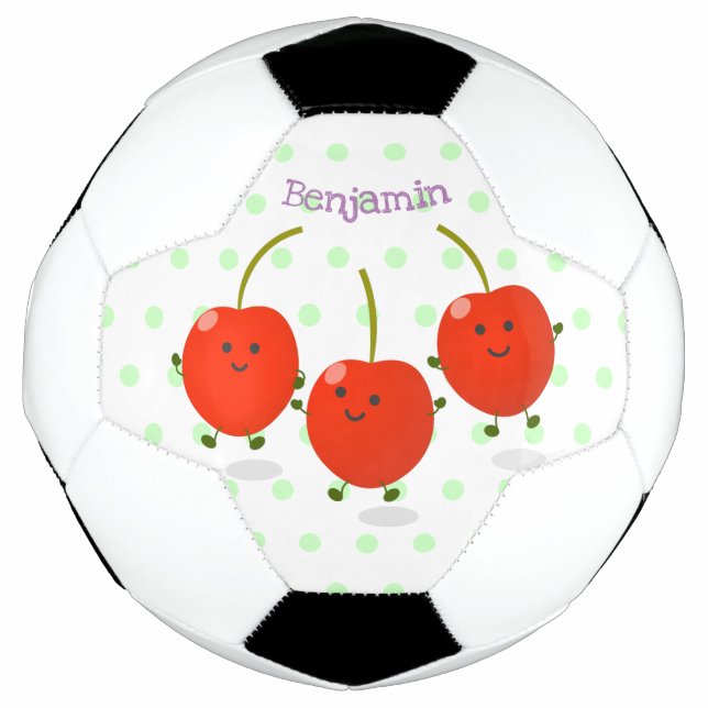 Cute jumping red cherries cartoon illustration football (Front)