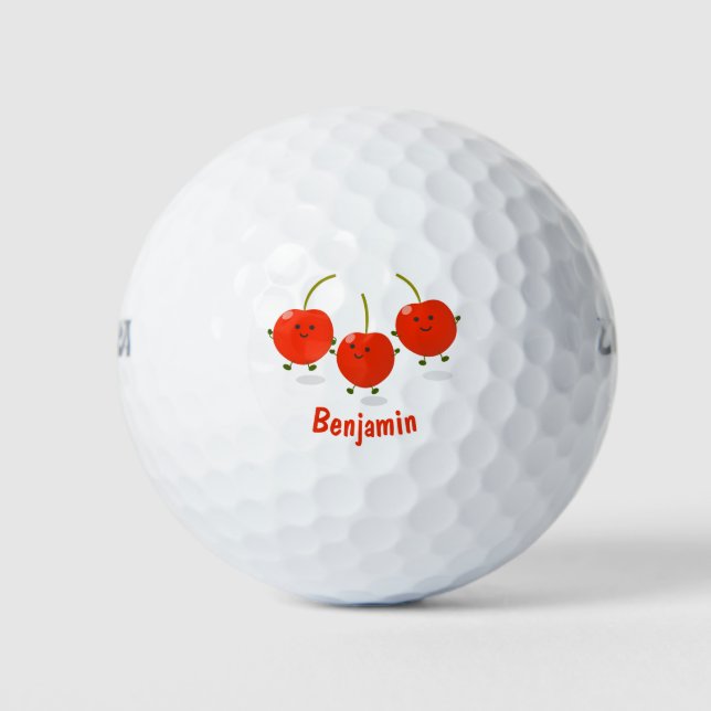 Cute jumping red cherries cartoon illustration golf balls (Front)