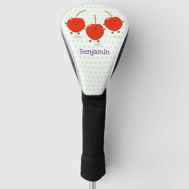 Cute jumping red cherries cartoon illustration golf head cover (Front)