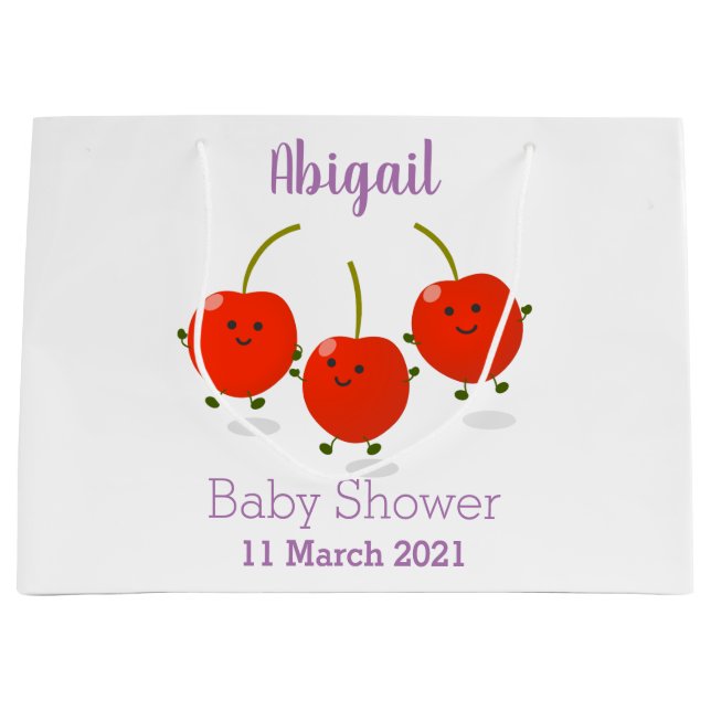 Cute jumping red cherries cartoon illustration large gift bag (Front)