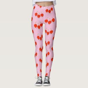 Cute jumping red cherries cartoon illustration leggings