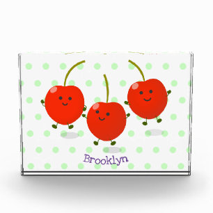 Cute jumping red cherries cartoon illustration photo block