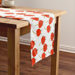 Cute jumping red cherries cartoon illustration short table runner