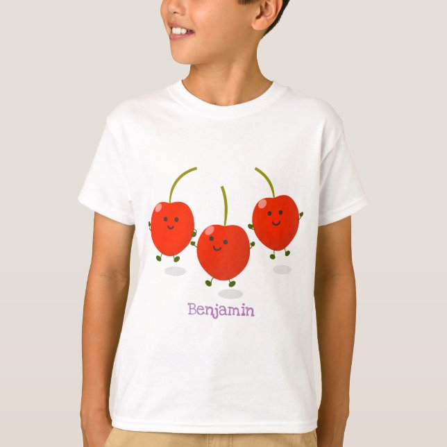 Cute jumping red cherries cartoon illustration T-Shirt (Front)