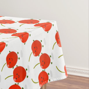 Cute jumping red cherries cartoon illustration tablecloth