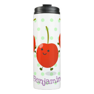 Cute jumping red cherries cartoon illustration thermal tumbler
