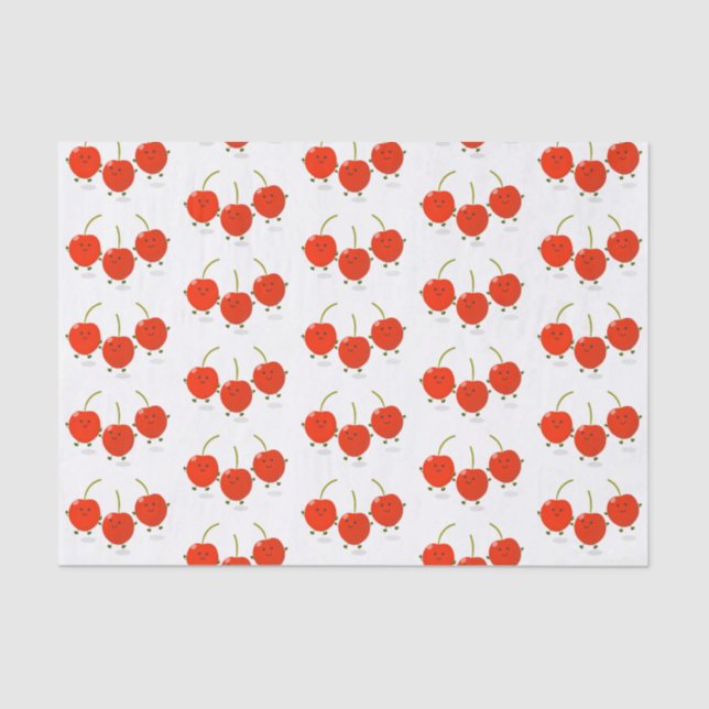 Cute jumping red cherries cartoon illustration tissue paper (Front)