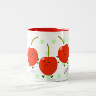 Cute jumping red cherries cartoon illustration Two-Tone coffee mug