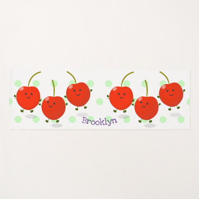 Cute jumping red cherries cartoon illustration yoga mat (Front (Horizontal))