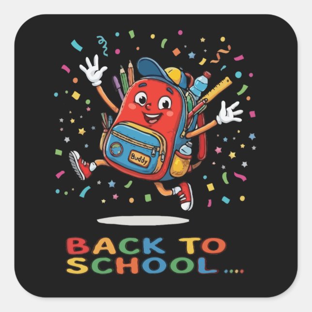 Cute Jumping School Backpack Back To School Design Square Sticker (Front)