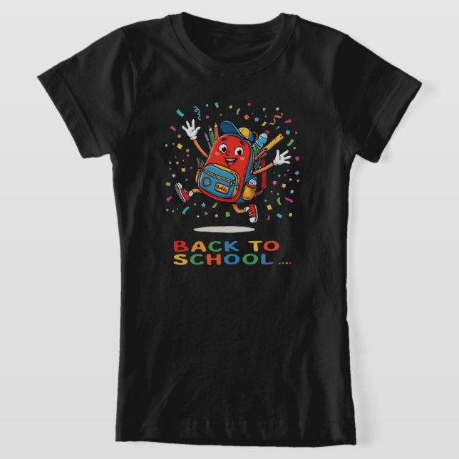 Cute Jumping School Backpack Back To School Design T-Shirt (Laydown)