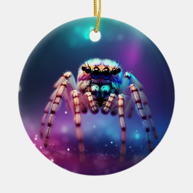 Cute Jumping Spider Vibrant Colours Ceramic Tree Decoration (Front)