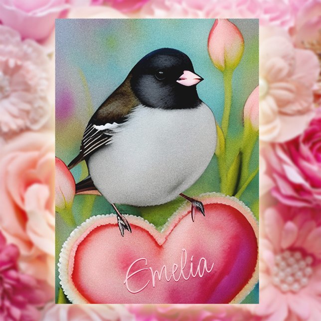 Cute Junco Bird Valentine Colourful Pastel Garden Holiday Card (Creator Uploaded)