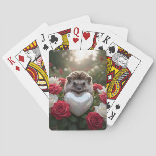 Cute June Hedgehog with Pearl Heart Playing Cards