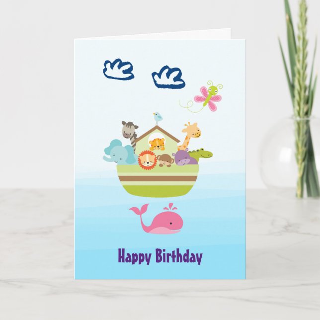 Cute Jungle Animal Ark Birthday Card (Front)