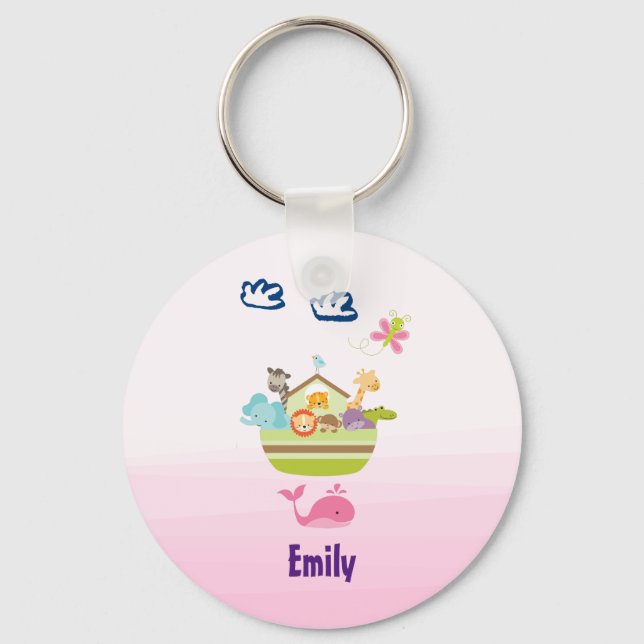 Cute Jungle Animal Ark with a Butterfly and Whale Key Ring (Front)