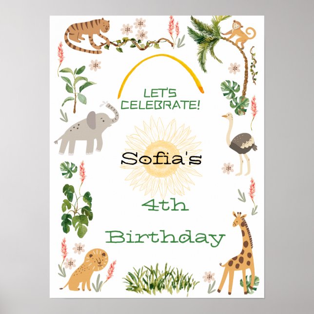 Cute Jungle Animal Birthday 2 Poster (Front)