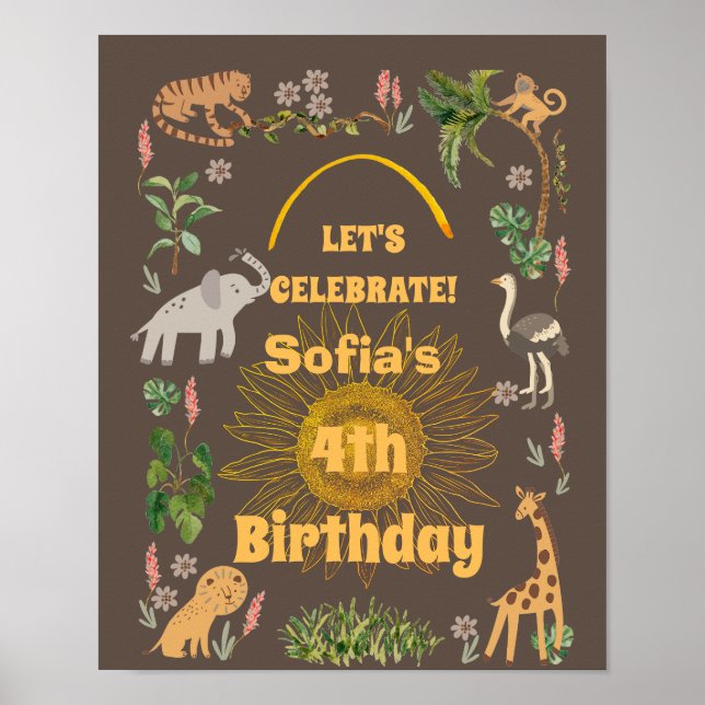 Cute Jungle Animal Birthday  Poster (Front)