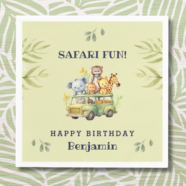 Cute Jungle Animal Kids Safari Birthday Napkin (Creator Uploaded)