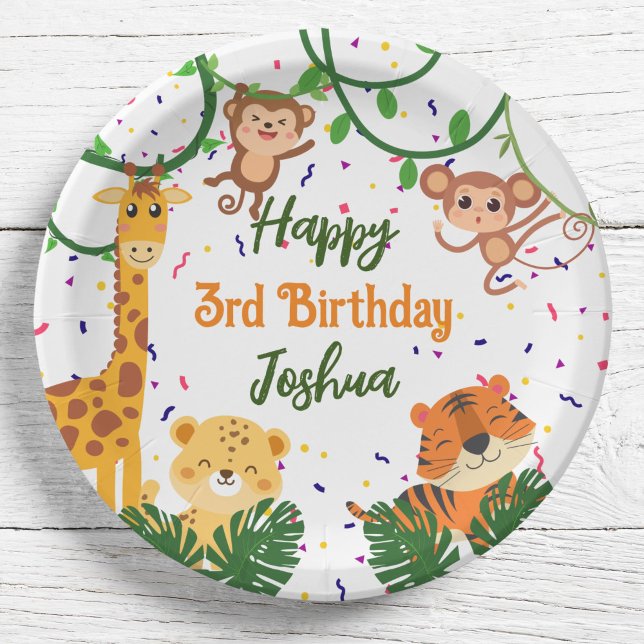 Cute jungle animal party happy birthday paper plate (Creator Uploaded)