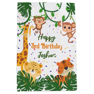 Cute jungle animal party personalised name medium gift bag