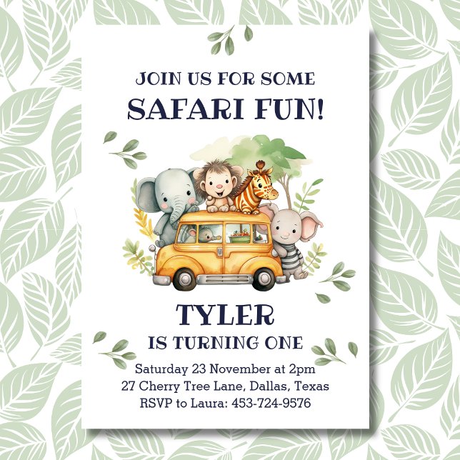Cute Jungle Animal Safari 1st Birthday Party Invitation (Creator Uploaded)