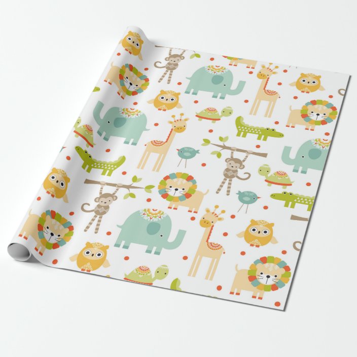 Cute Jungle Animal Wrapping Paper Zazzle.co.uk