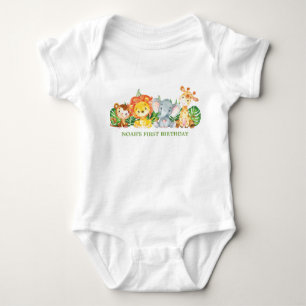Cute Jungle Animals 1st Birthday Party Baby Bodysuit