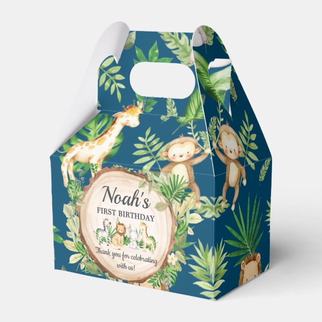 Cute Jungle Animals 1st Birthday Thank You Favour Box (Front Side)