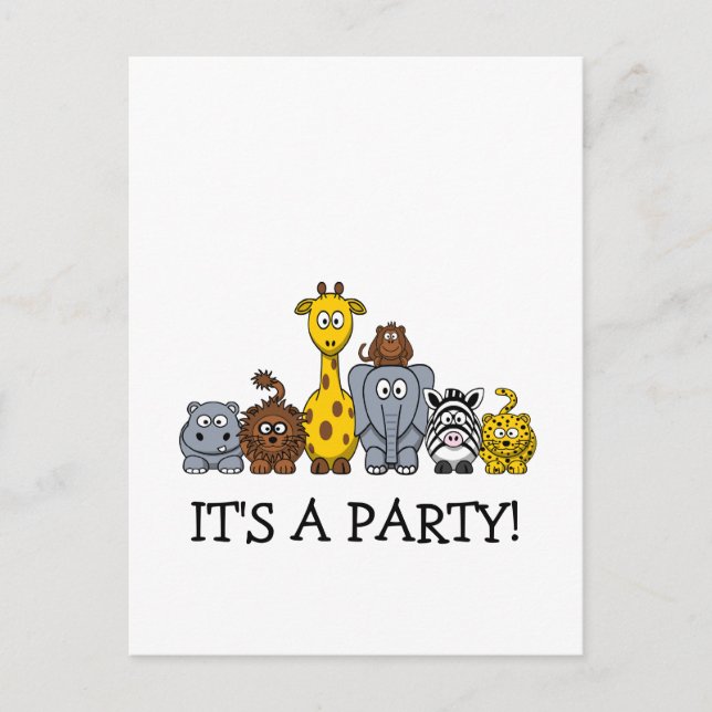 CUTE JUNGLE ANIMALS ADD YOUR TEXT INVITATION POSTCARD (Front)