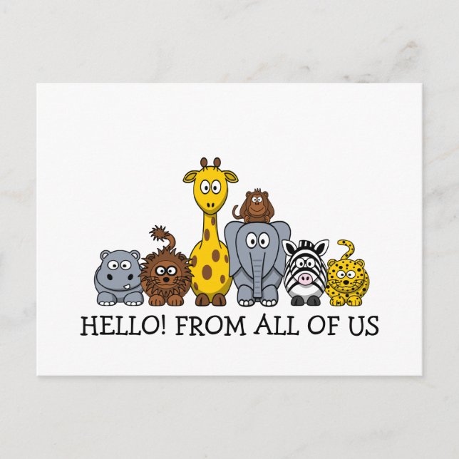 CUTE JUNGLE ANIMALS ADD YOUR TEXT POSTCARD (Front)