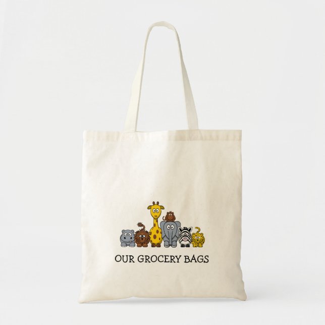CUTE JUNGLE ANIMALS ADD YOUR TEXT TOTE BAG (Front)